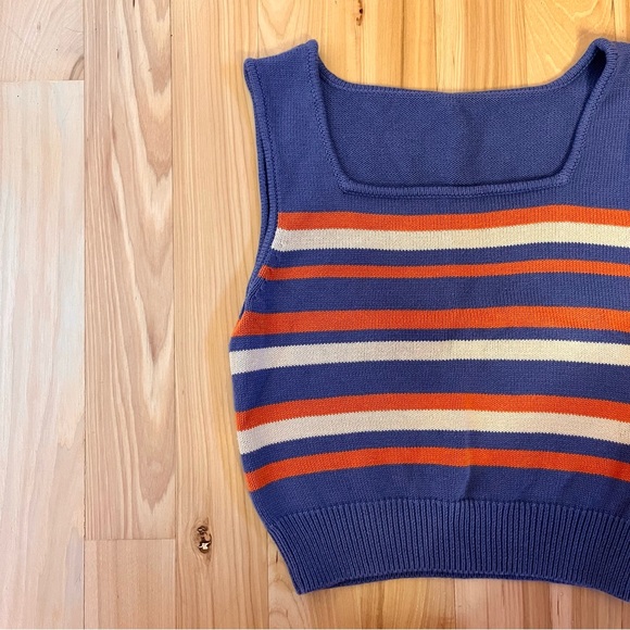 Princess Highway Size Small blue and orange striped knit sweater vest - Picture 3 of 4